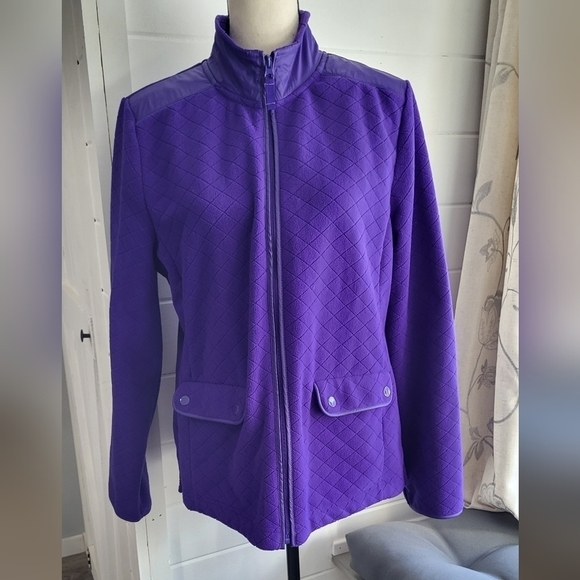 Talbots Diamond Textured Full Zip Fleece Jacket Size L - Picture 1 of 12